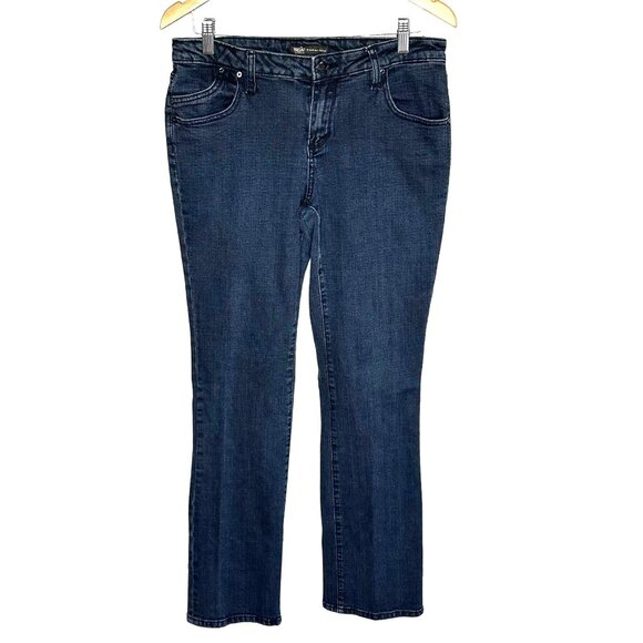 Mossimo Premium Denim Dark Wash Straight Jeans Size 10 Mid Rise Stretch Classic - Picture 1 of 10